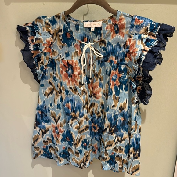 House of Harlow ruffle sleeve blouse with tie front EUC - Picture 1 of 6